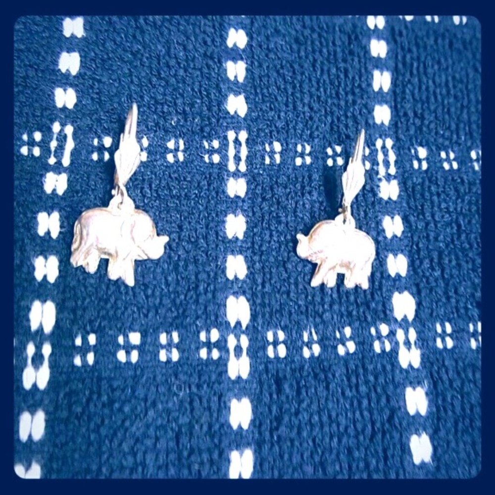 Vintage 925 Puffy Lucky Elephants  Dangle Drop Ear